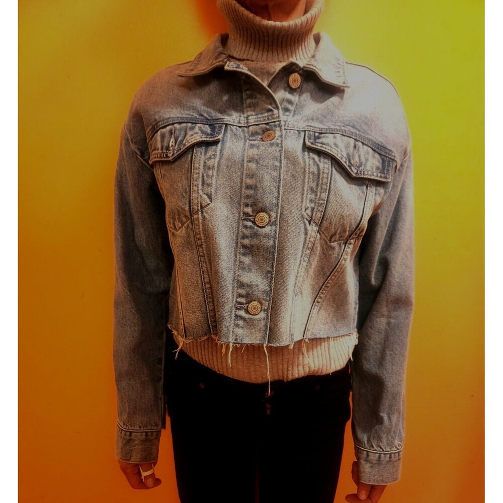 Lucky Brand limited edition cropped fringed denim trucker jacket, women S